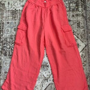 Aerie Coral Gauzy Woven Cargo Pants